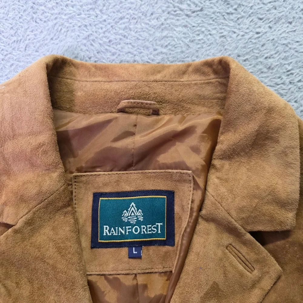 Rainforest Mens L Suede Leather Blazer Tan 3-Button Western Classic Jacket